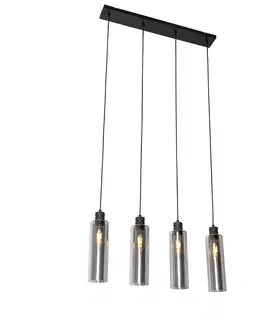 Zavesne lampy Moderné závesné svietidlo čierne s dymovým sklom 4-svetlá - Stavelot