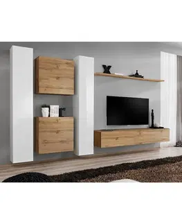 Podkrovný nábytok Obývacia stena Switch VI Biely/Wotan