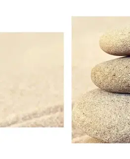 Obrazy Feng Shui 5-dielny obraz biely kvet a kamene v piesku