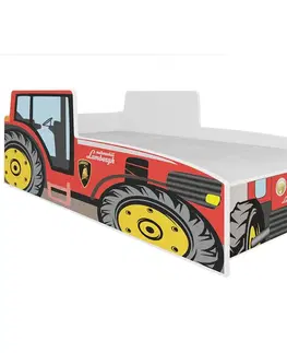 Jednolôžkové postele Detská Posteľ  Traktor 160 červená + Matrac a Rošt