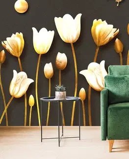 Abstraktné tapety Tapeta tulipány so zlatým motívom
