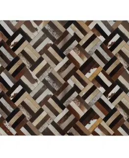 Koberce a koberčeky Luxusný kožený koberec, hnedá/čierna/béžová, patchwork, 70x140 , KOŽA TYP 2