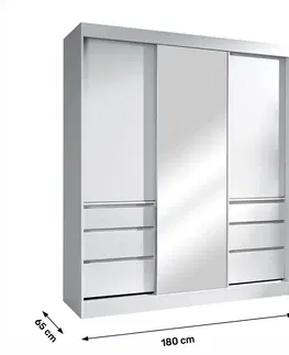 Šatníkové skrine Skriňa s posúvacími dverami, biela, 180, ROMUALDA