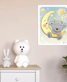 Obrazy do detskej izby Tabuľka medvedíka na mesiačiku