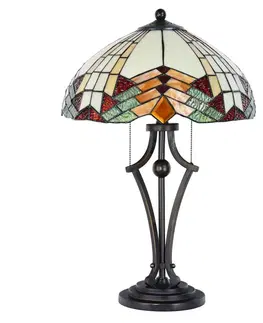 Stolové lampy Clayre&Eef Stolná lampa 5961 Tiffany vzhľad s farebným sklom