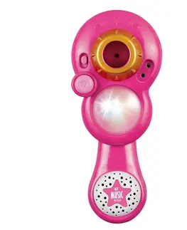 Drevené hračky Teddies Mikrofón karaoke s projektorom, na batérie, ružová