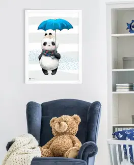 Obrazy do detskej izby Obrázok do detskej izby Panda s modrým dáždnikom