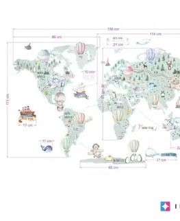 Nálepky na stenu Detská cestovateľská mapa sveta na stenu