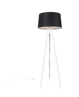 Stojace lampy Moderný statív biely s čiernym ľanovým tienidlom 45 cm - Tripod Classic
