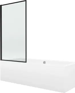 Sprchové dvere MEXEN/S - Cube obdĺžniková vaňa 170 x 80 cm s panelom + vaňová zástena 80 cm, čierna vzor fix 550517080X9308007070