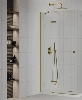 Vane MEXEN/S - Roma sprchovací kút 90x70, kyvné, číre sklo, złatý + vanička 854-090-070-50-00-4010