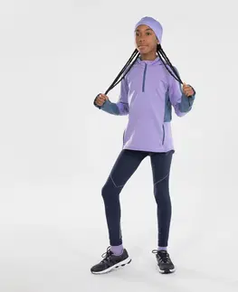 bežecké oblečenie Dievčenské tričko s dlhým rukávom hrejivé Kiprun Warm+ 500 slezovo-sivé