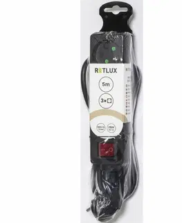Predlžovacie káble Retlux RPC 21B Predlžovací kábel s vypínačom čierna, 3 zásuvky, 5 m