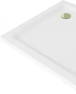 Vane MEXEN/S - Flat sprchová vanička štvorcová slim 70 x 70 cm, biela + zlatý sifón 40107070G