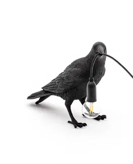 Vnútorné dekoratívne svietidlá SELETTI Stolová LED lampa Bird Lamp, čakajúca, čierna