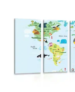 Detské obrazy 5-dielny obraz detská mapa sveta so zvieratkami