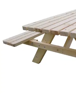 Záhradné zostavy Masívny drevený pivný set so sklopnými lavicami 180 cm
