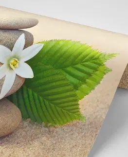 Samolepiace tapety Samolepiaca fototapeta biely kvet a kamene v piesku
