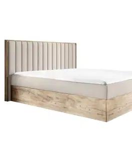 Postele Boxspringová posteľ, 200x200, béžová látka Paros/dub lancelot, WOOD 4