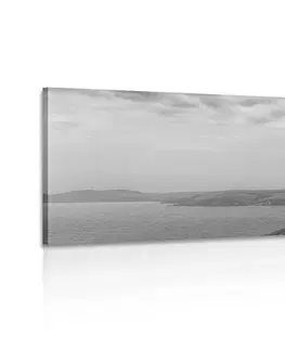 Čiernobiele obrazy Obraz dom na útese v čiernobielom prevedení