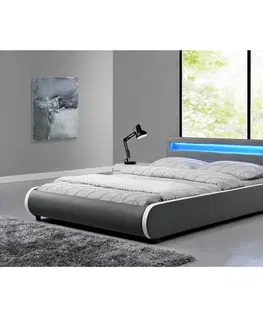 Postele Manželská posteľ s RGB LED osvetlením, sivá, 160x200, DULCEA