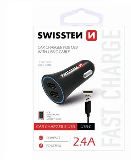 Nabíjačky pre mobilné telefóny Autonabíjačka Swissten 2.4A s 2 x USB a kábel USB-C 20110908