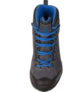 kemping Chlapčenská nepremokavá turistická obuv Trollsteinen Hiker polovysoká sivo-modrá