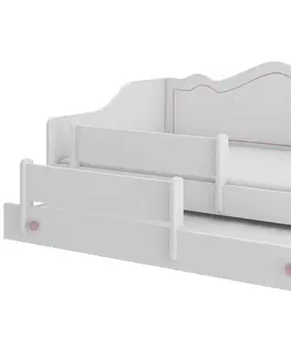 Postele NABBI Elisa II detská posteľ s prístelkou a matracmi 80x160 cm biela / ružový vzor