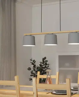 Závesné svietidlá EGLO Mariel 3-svetelné závesné svetlo svetlo sivé prírodné drevo