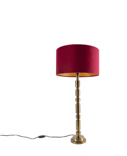 Stolove lampy Art Deco stolná lampa bronzová 35 cm zamatový odtieň červená - Torre