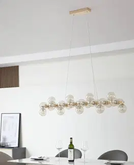 Závesné svietidlá Lucande Závesné svietidlo Lucande Naelen, zlatá/jantárová, sklo, lineárne