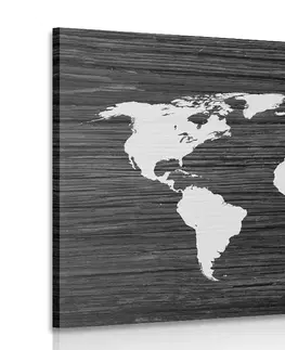 Obrazy mapy Obraz mapa sveta na dreve v čiernobielom prevedení