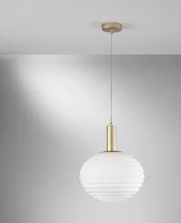 Závesné svietidlá Eco-Light Závesné svetlo Ripple, zlatá farba/opál, Ø 32 cm