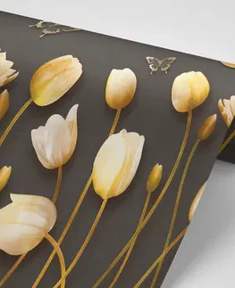Abstraktné tapety Tapeta tulipány so zlatým motívom