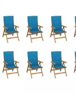 Zahradné stoličky Skladacia záhradná stolička s poduškami 8 ks teak / látka Dekorhome Čierna