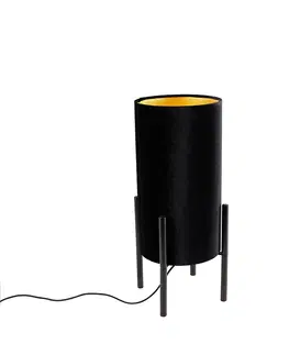 Stolove lampy Dizajnová stolná lampa čierny zamatový odtieň čierna so zlatou - Rich
