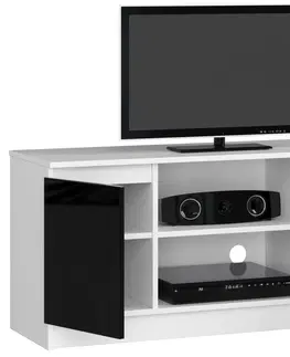 TV stolíky Moderný TV stolík ROMANA120, biely / čierny lesk