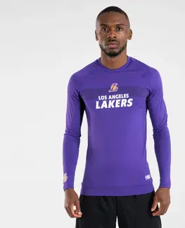 basketbal Pánske spodné tričko NBA Lakers s dlhým rukávom fialové