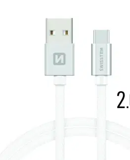 Dáta príslušenstvo Dátový kábel Swissten textilný s USB-C konektorom a podporou rýchlonabíjania, Silver 71521303