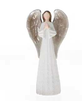Vianočné dekorácie Polyresinový anjel so striebornými krídlami biela, 20 x 10 cm