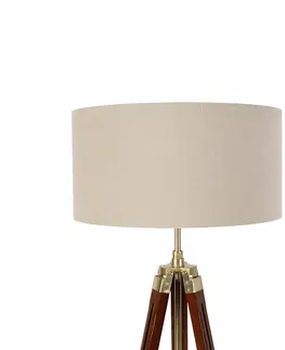 Stojace lampy Stojacia lampa mosadzná s tienidlom svetlohnedá 50 cm statív - Cortin