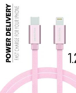 Dáta príslušenstvo Dátový kábel Swissten textilný s USB-C, Lightning konektormi a podporou rýchlonabíjania, ružovozlatý 71525205
