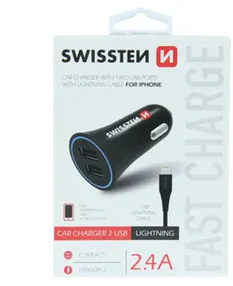 Nabíjačky pre mobilné telefóny Autonabíjačka Swissten 2.4A s 2 x USB a kábel Lightning 20110910