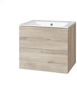 Kúpeľňový nábytok MEREO - Aira, kúpeľňová skrinka s keramickým umývadlom 61 cm, dub Kronberg CN720