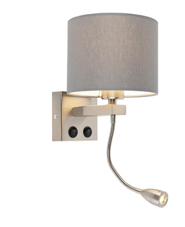 Nastenne lampy Moderné nástenné svietidlo oceľové so šedým tienidlom - Brescia