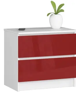 Komody a skrinky Moderný nočný stolík KARIN60, biely / červený lesk