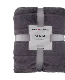 Deky TEMPO-KONDELA SERGI, plyšová pruhovaná deka, tmavosivá, 150x200 cm