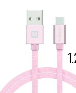 USB káble Dátový kábel Swissten textilný s USB-C konektorom a podporou rýchlonabíjania, ružovozlatý 71521205