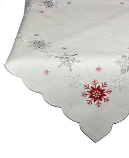 Obrusy Forbyt, Obrus vianočné, Vločky šedočervené, šedý 85 x 85 cm