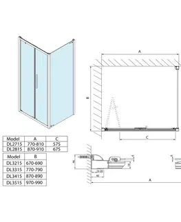 Sprchové dvere POLYSAN - LUCIS LINE obdĺžniková sprchová zástena 900x800 L/P varianta DL2815DL3315